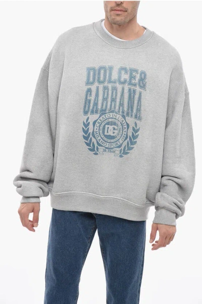 Dolce & Gabbana Crew Neck Sportswear Sweatshirt With Front Print In Grey