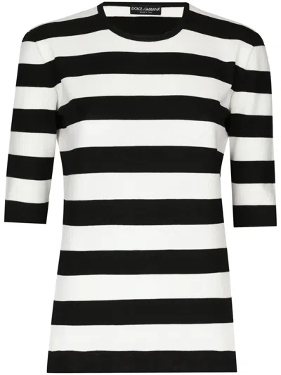 Dolce & Gabbana Crew-neck Striped Top In White