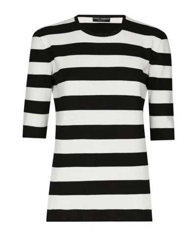 DOLCE & GABBANA DOLCE  GABBANA STRIPE INLAID CREWNECK SWEATER