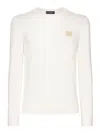 Dolce & Gabbana Linen Round-neck Sweater With Branded Tag In Blanco