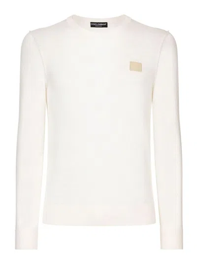 Dolce & Gabbana Linen Round-neck Sweater With Branded Tag In White