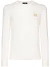 Dolce & Gabbana Linen Round-neck Sweater With Branded Tag In White
