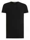 Dolce & Gabbana Black Crewneck T-shirt With Tonal Logo Lettering Embroidery On The Front In Cotton Stretch Man