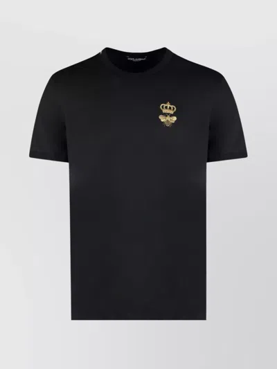 Dolce & Gabbana Jersey T-shirt With Bee And Crown Embellishment In Black