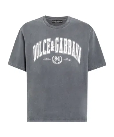 Dolce & Gabbana Logo-print Short-sleeve T-shirt In Gray