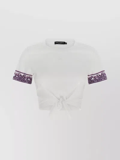 Dolce & Gabbana Crew Neck T-shirt Patterned Sleeves In White