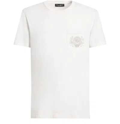 Dolce & Gabbana Dg Logo Embroidered Cotton T-shirt In Beige