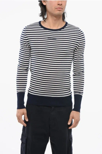 Dolce & Gabbana Lightweight Striped Wool Pullover Sweater In White