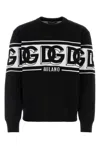 Dolce & Gabbana Black Crewneck Sweater With Dg Motif In Wool Blend Man In Black