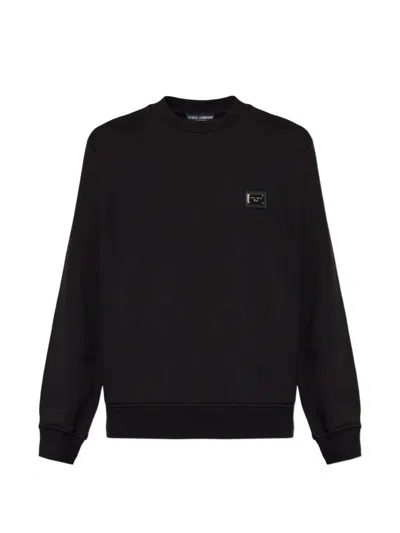 Dolce & Gabbana Men Crewneck Sweatshirt With Logo Plaque In Black