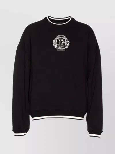 Dolce & Gabbana Crewneck Sweatshirt With Ribbed Cuffs And Hem In Black
