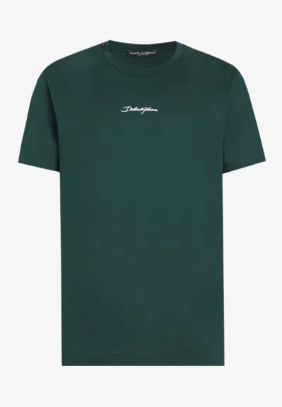 Dolce & Gabbana Crewneck T-shirt With Embroidered-logo In Green