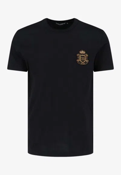 Dolce & Gabbana Crewneck T-shirt With Logo-patch In Black