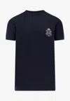 Dolce & Gabbana Crewneck T-shirt With Logo-patch In Blue