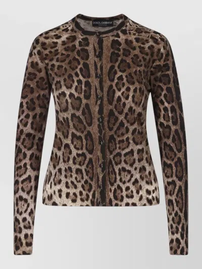 Dolce & Gabbana Crewneck Top Leopard Print Fitted Ribbed In Animal Print