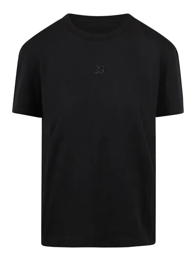 Dolce & Gabbana Crew-neck T-shirt With A Rhinestone Dg Logo In Black
