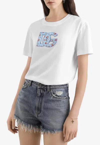 Dolce & Gabbana Crewneck T-shirt With Dg-printed Patch In Multi