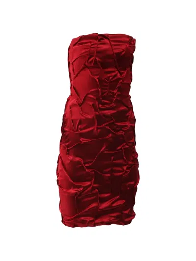 Pre-owned Dolce & Gabbana Crinkled-effect Strapless Mini Dress In Red