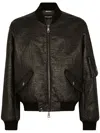 Dolce & Gabbana Crinkled-finish Lambskin Bomber Jacket In Black