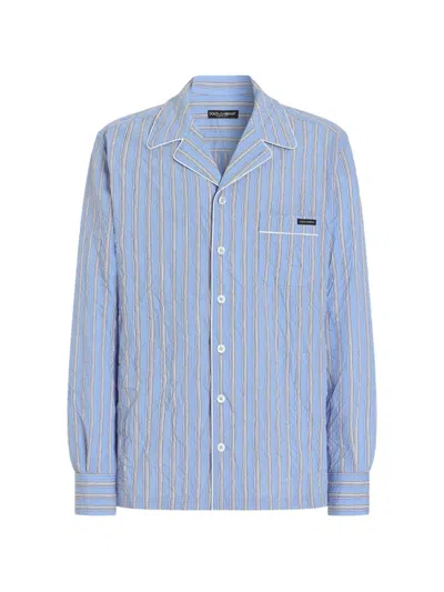 Dolce & Gabbana Vanity Shirt Striped Piped Long Sleeves Pocket In Blue