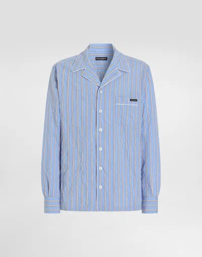 Dolce & Gabbana Crinkled Striped Fabric Vanity Shirt In Blue