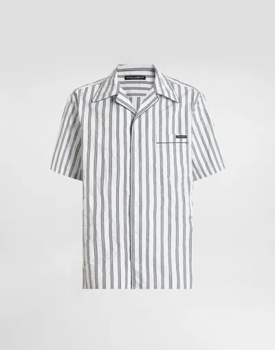 Dolce & Gabbana Crinkled Striped Poplin Hawaii Shirt In White