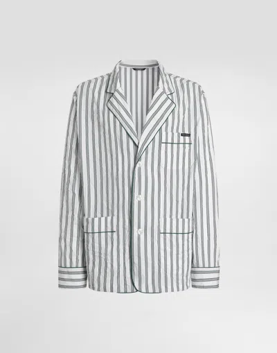 Dolce & Gabbana Crinkled Striped Poplin Vanity Robe In Gray