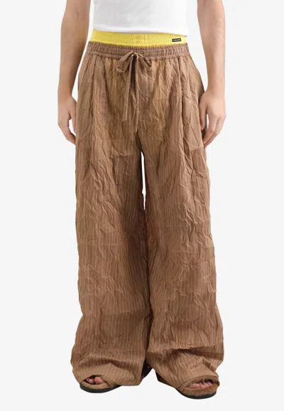 Dolce & Gabbana Pinstripe Drawstring Trousers In Brown