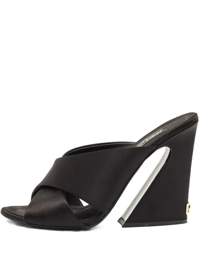 Pre-owned Dolce & Gabbana Criss-cross Satin Sandals In Black
