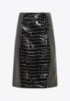 Dolce & Gabbana Croc-embossed Faux Leather Midi Skirt In Black
