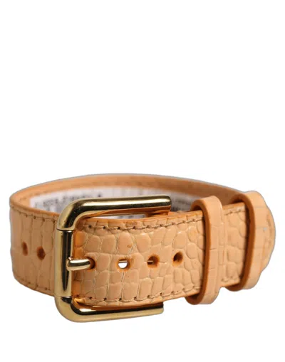 Dolce & Gabbana Croc-embossed Calf Leather Belt In Beige