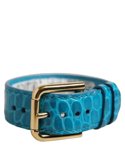 Dolce & Gabbana Croc-embossed Calf Leather Belt In Blue