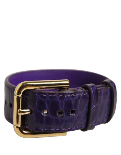 Dolce & Gabbana Croc-embossed Calf Leather Belt In Purple