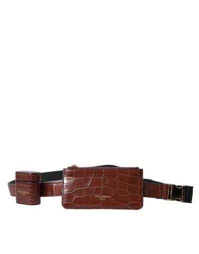 Dolce & Gabbana Croc-embossed Leather Wallet In Brown