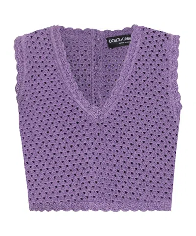 Dolce & Gabbana Crochet Crop Top In Purple