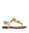Dolce & Gabbana Embellished Raffia-effect Thong Sandals