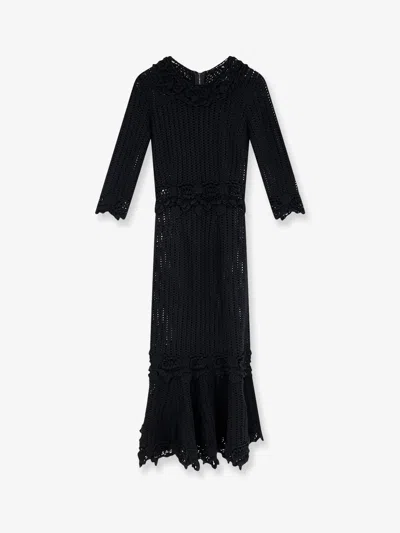 Dolce & Gabbana Crochet Fabric Long Dress In Black