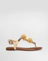 Dolce & Gabbana Embellished Raffia-effect Thong Sandals In Multicolor