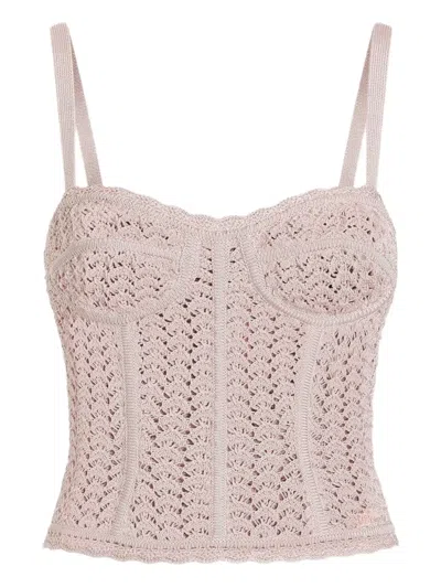Dolce & Gabbana Crochet-knit Corset Top In Pink
