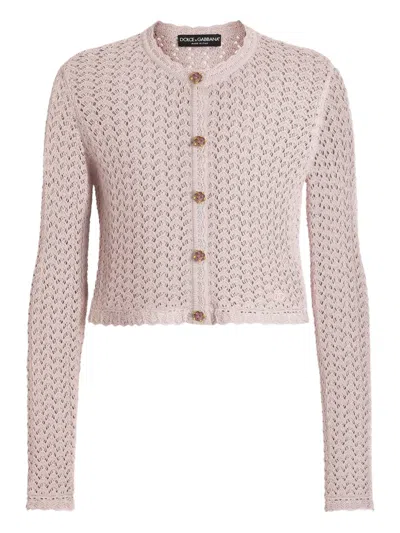 Dolce & Gabbana Crochet-knit Cropped Cardigan In Pink