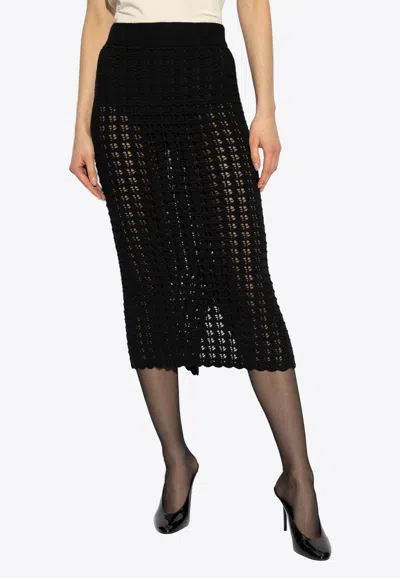 Dolce & Gabbana Crochet Knit Midi Pencil Skirt In Black