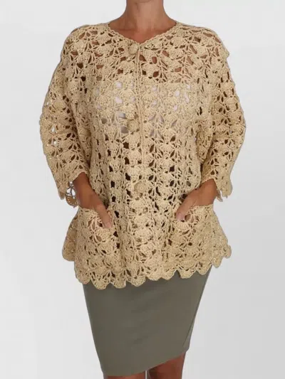 Dolce & Gabbana Crochet Raffia Cardigan Sweater Openwork Pockets In Brown