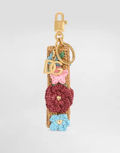 Dolce & Gabbana Crochet Raffia Keychain In Multi