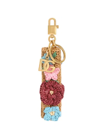 Dolce & Gabbana Crochet Raffia Keychain In Neutral