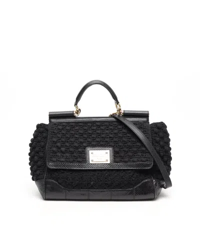 Dolce & Gabbana Crochet Sicily Bag In Black