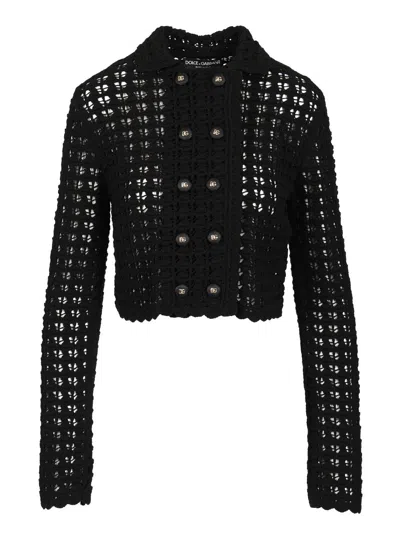Dolce & Gabbana Crochet Wool Cardigan Knitwear Black