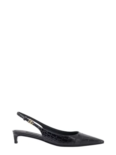Dolce & Gabbana Croco Print Leather Slingback In Black