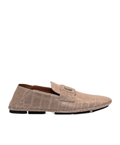 Dolce & Gabbana Crocodile-effect Leather Loafers In Brown