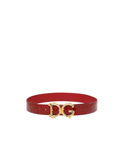 Dolce & Gabbana Crocodile-embossed Leather Belt In Burgundy
