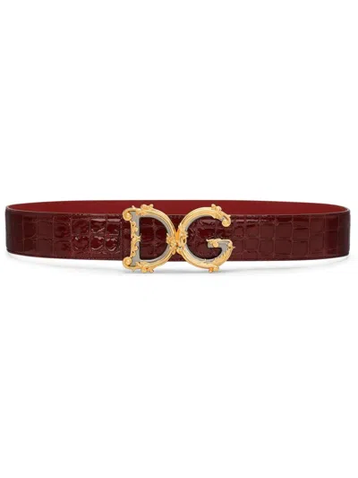 Dolce & Gabbana Crocodile-embossed Leather Belt In Brown